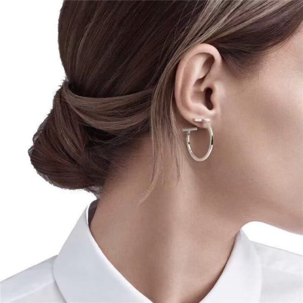 18K T Hoop Earrings - 图片 5