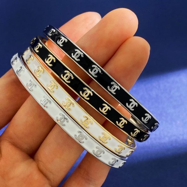 18K CC Black & White Open Cuff Bracelet - Image 2