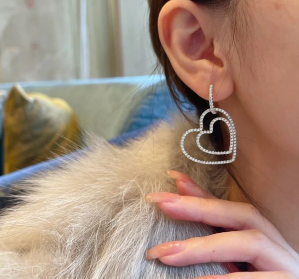 18K T Double Heart Diamond Earrings - 图片 2