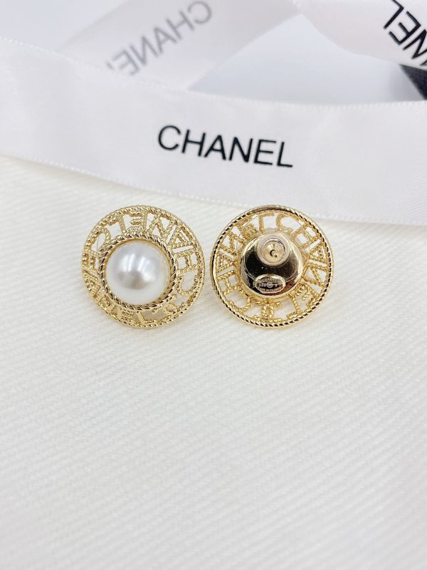 18K CC Pearl Round Earrings - 图片 2