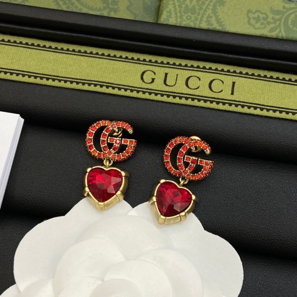 18K Double G Red Crystal Earrings - 图片 2