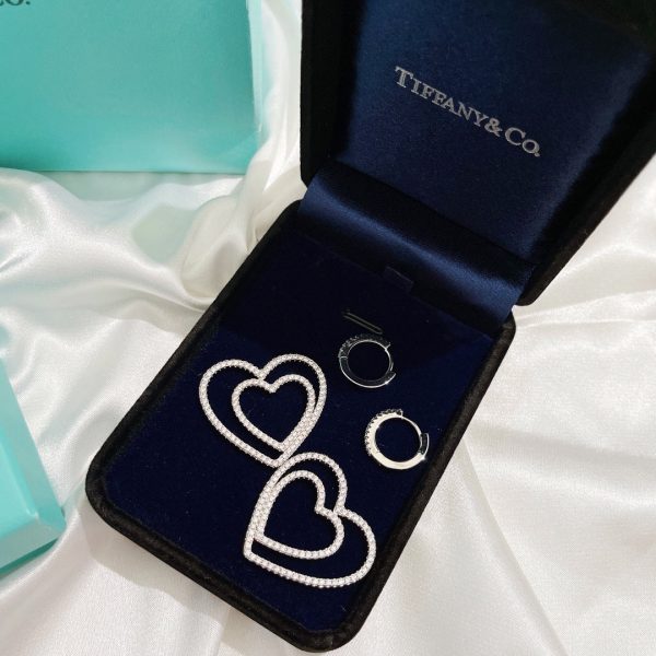18K T Double Heart Diamond Earrings - 图片 3