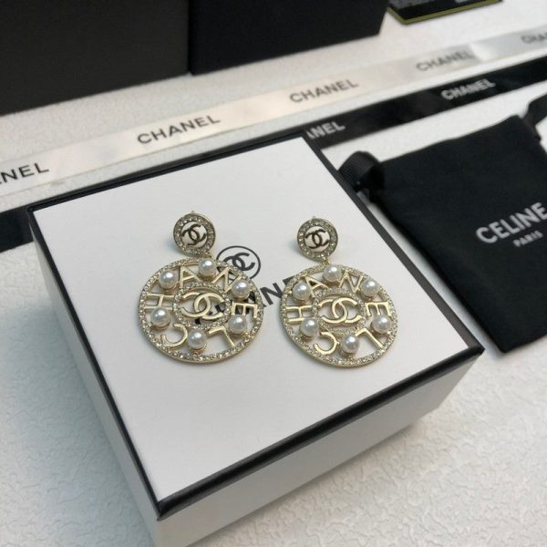 18K CC Circle Pearl Pendant Earrings - Image 6