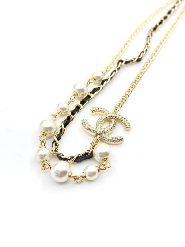 18K CC Pearls Strass Choker Necklace - 图片 3