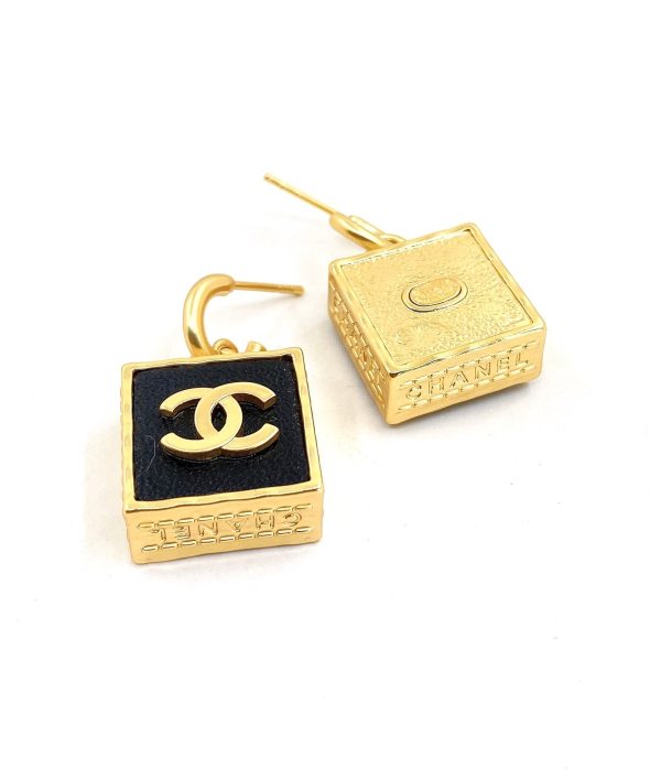 18K CC Black Bag Pendant Earrings - Image 3
