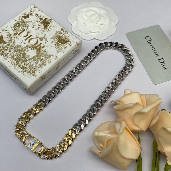 18K CD Icon Chain Blue White Resin Necklace