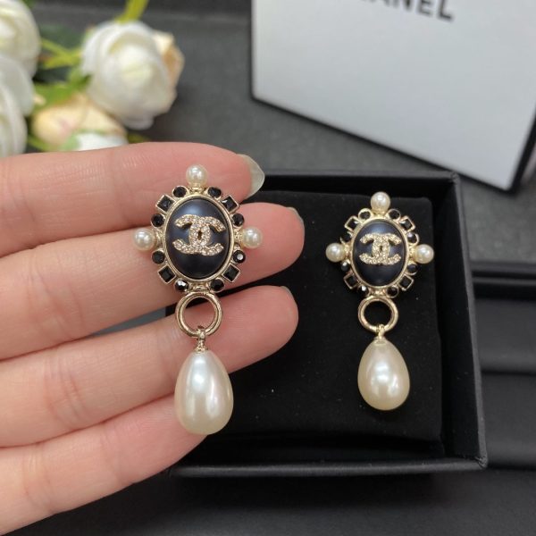 18K CC Pearl Pendant Earrings - 图片 3
