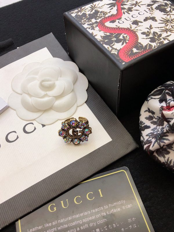 18K Double G Crystal Flower Ring - 图片 6