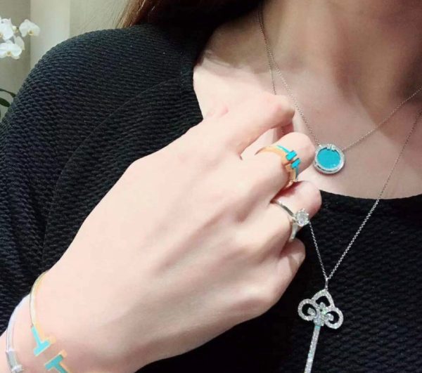 18K T Diamond & Turquoise Circle Pendant Necklace - 图片 4