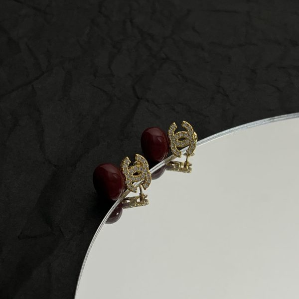 18K CC Red Bead Earrings - 图片 3