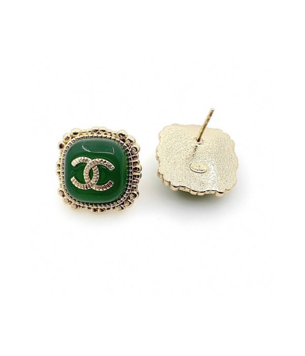 18K CC Green Square Earrings - 图片 3
