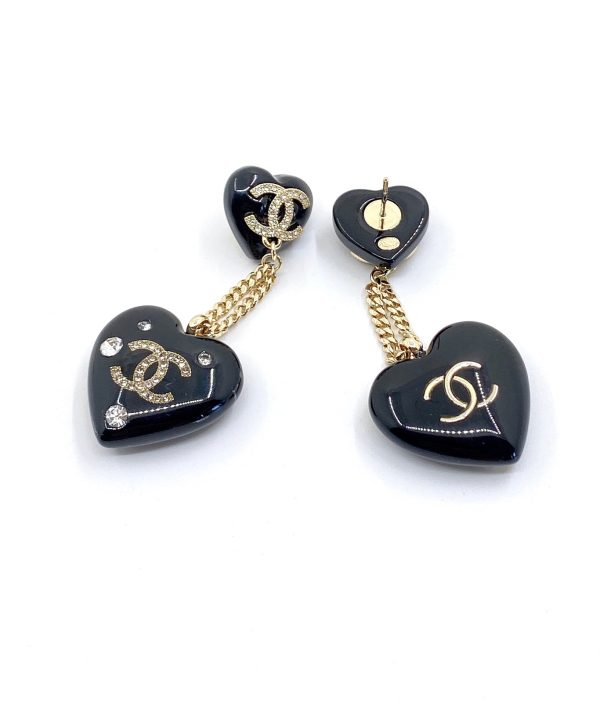 18K CC Heart Pendant Earrings - 图片 3