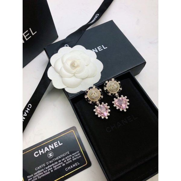 18K CC Heart Pink Crystal Earrings - Image 2