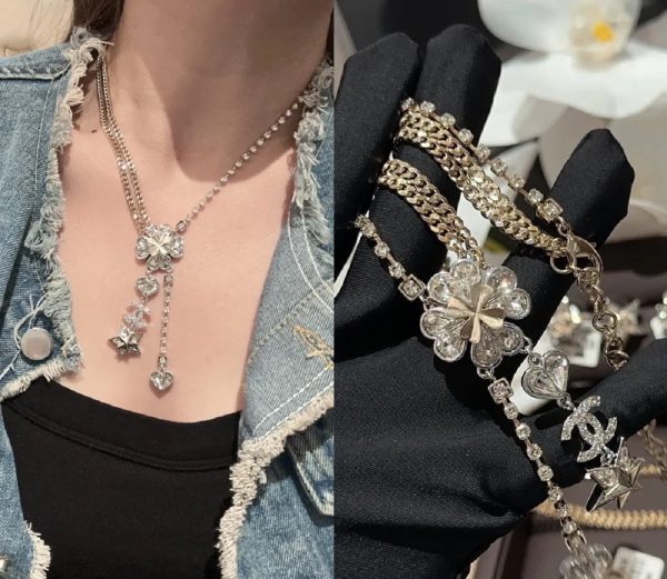 18K CC Heart Crystals Chain Necklace - 图片 3
