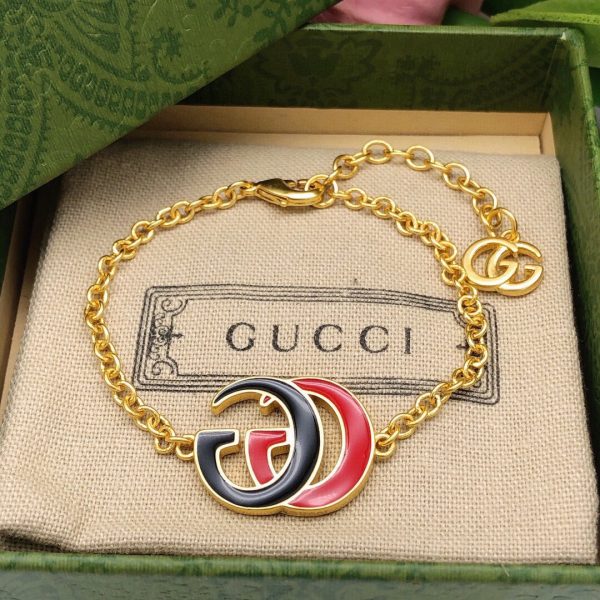 18K Double G Pink & Black Logo Bracelet