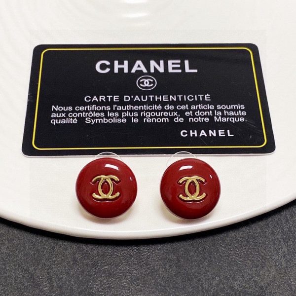 18K CC Wine Red Round Earrings - 图片 5