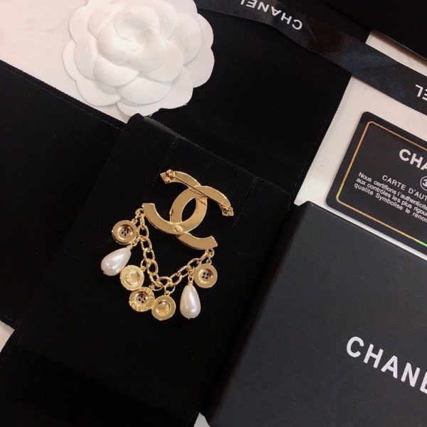 18K CC Pearl Pendant Brooch - 图片 6