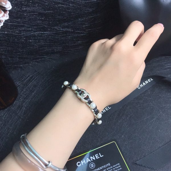 18K CC Leather Open Cuff Bracelet - Image 2