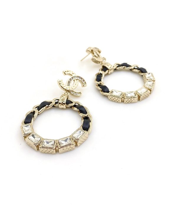 18K CC Leather Cricle Earrings - 图片 3
