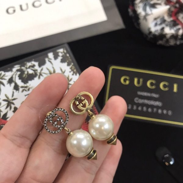 18K Double G Pearl Pendant Earrings - 图片 9