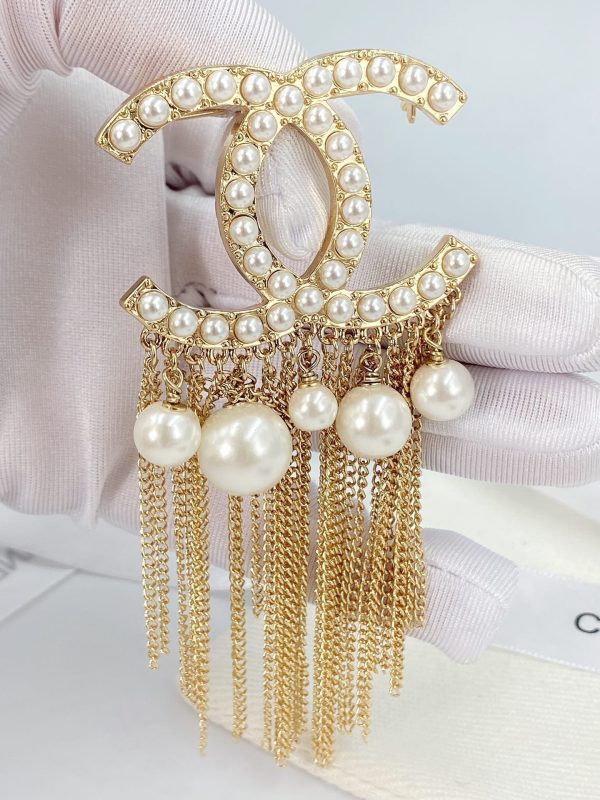 18K CC Pearl Tassel Brooch - 图片 4