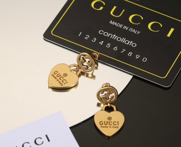 18K Double G Heart Pendant Earrings - 图片 5