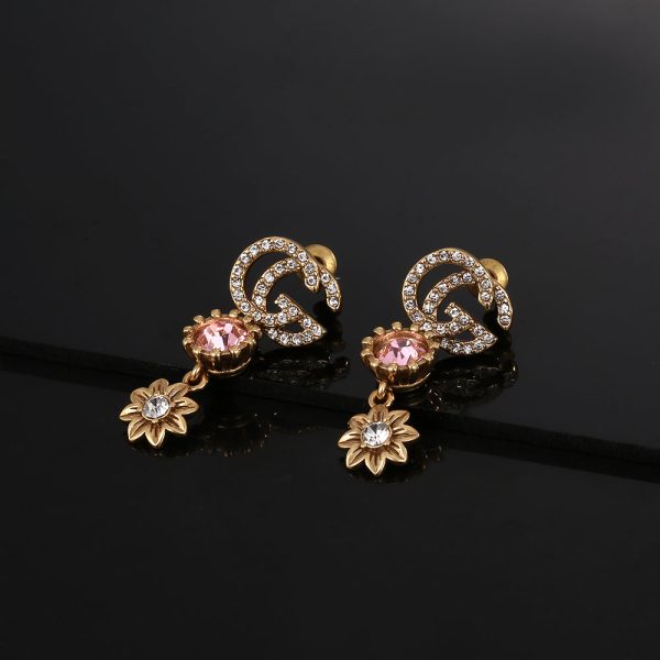 18K Double G Flower Crystal Earrings - 图片 4