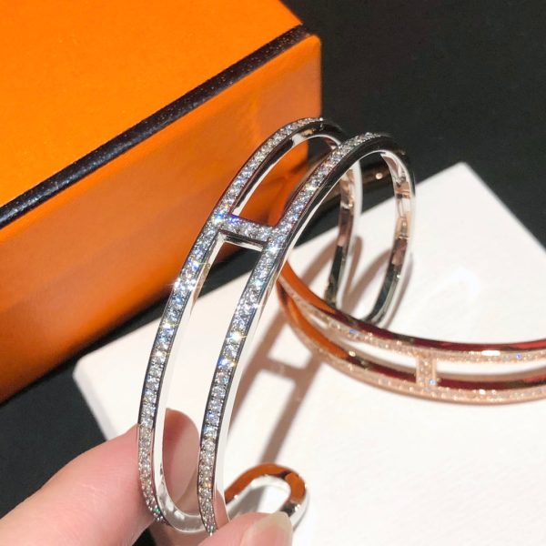 18K Ever Chain D’ancre Cuff Diamond H Bracelet - 图片 3