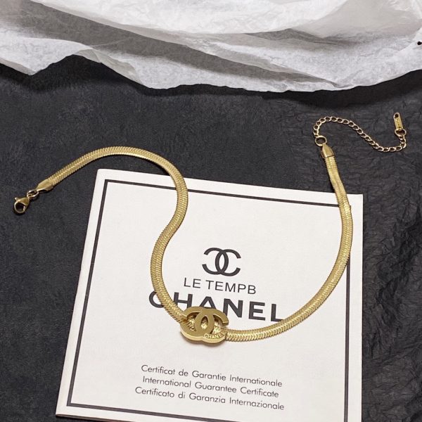 18K CC Gold Chain Choker Necklace - 图片 5