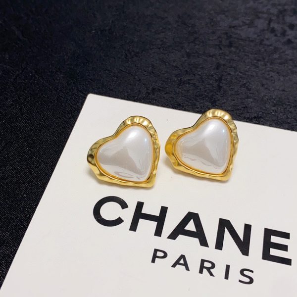 18K CC Heart Pearl Earrings - 图片 2
