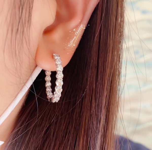 18K T Hoop Diamonds Earrings - 图片 2
