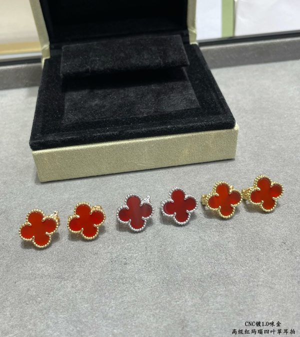 18K Vintage Alhambra Carnelian Earrings - 图片 5
