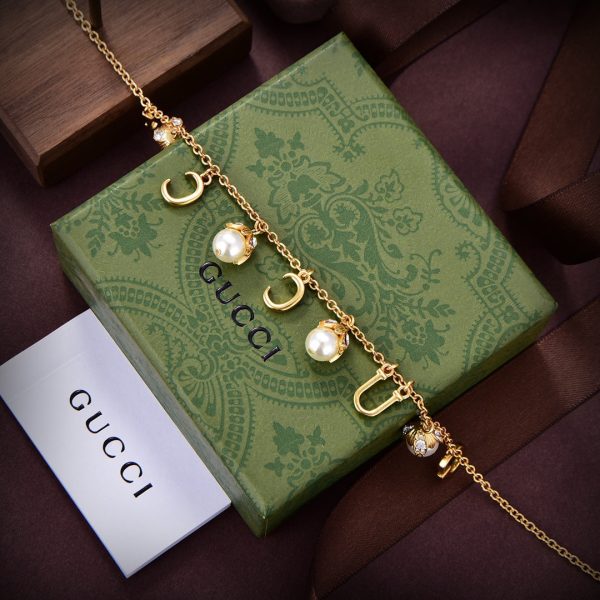 18K Double G Logo Plaque Embellished Pearl Necklace - 图片 3