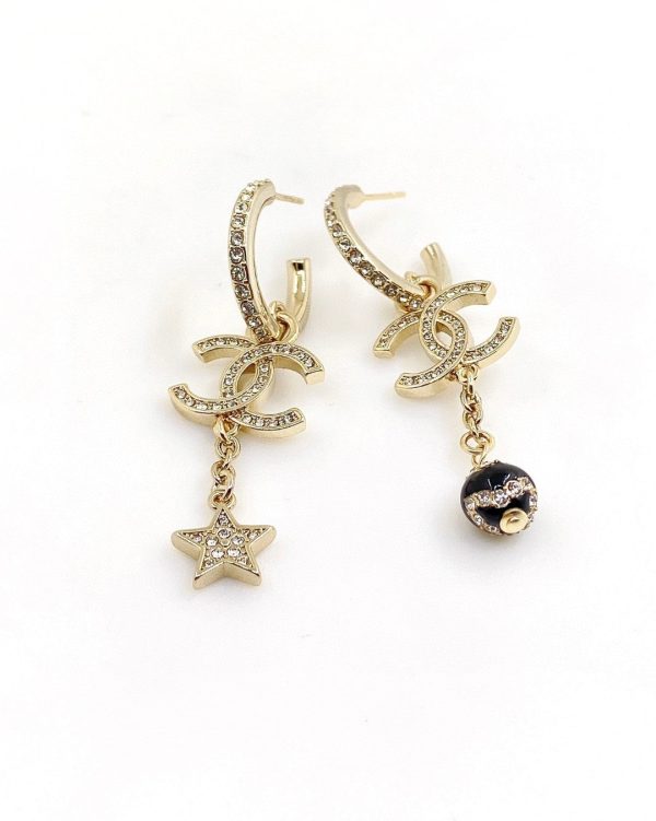 18K CC Pearl Long Pendant Earrings - 图片 4