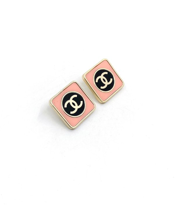 18K CC Square Pink Earrings - 图片 3