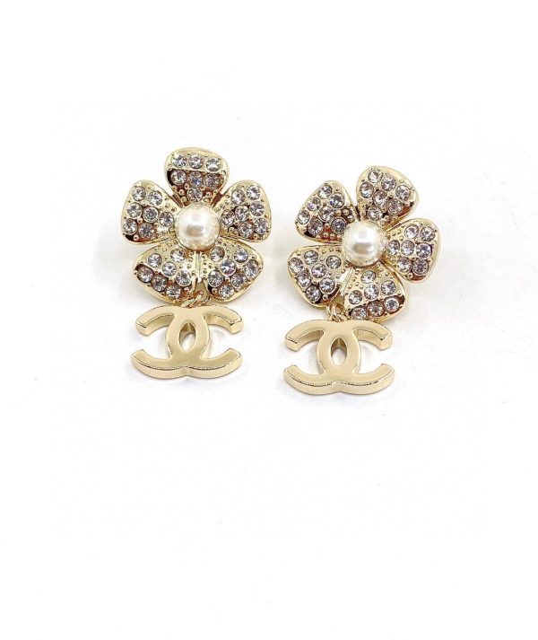 18K CC Flower Full Crystals Earrings - 图片 2