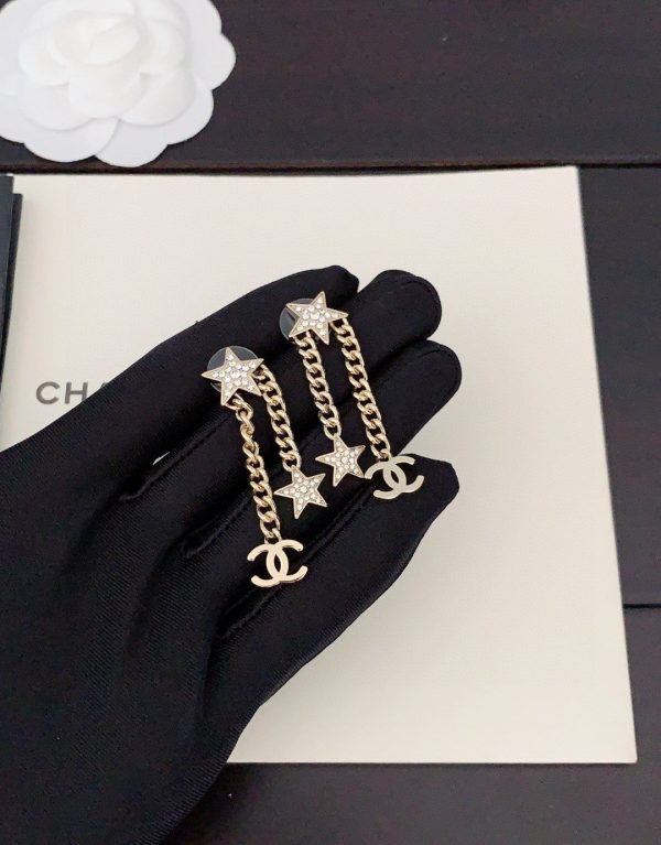 18K CC Star Diamonds Long Earrings - 图片 4