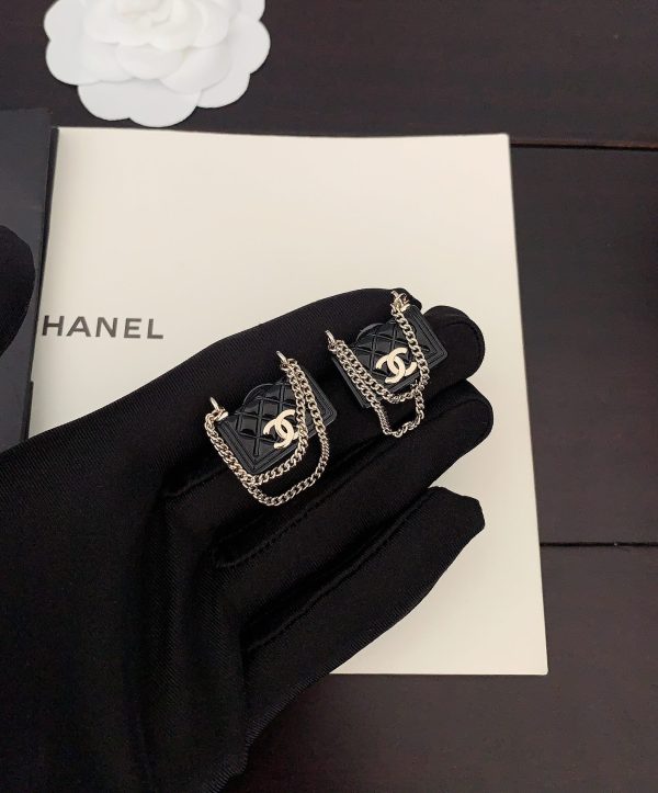 18K CC Black Bag Pendant Earrings - 图片 3