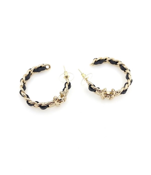 18K CC Cricle Leather Earrings - 图片 4