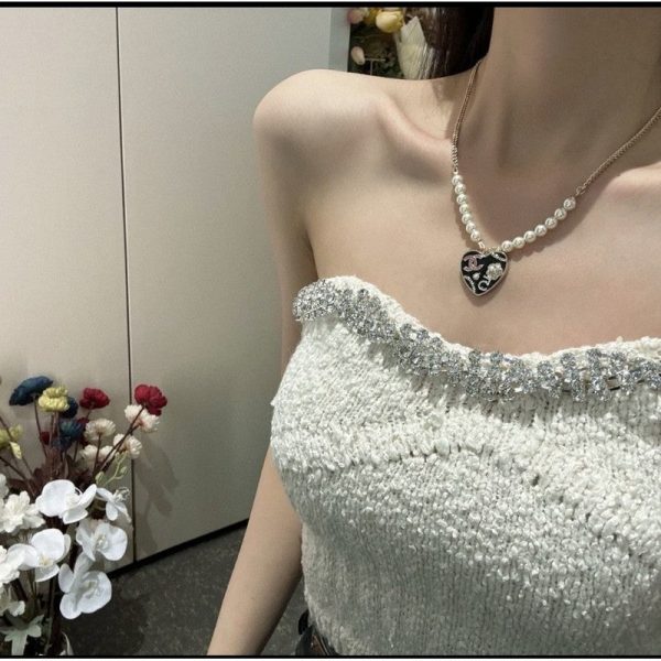 18K CC Pink & Black Heart Pearl Necklace - 图片 18