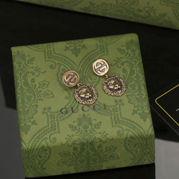 18K Double G Lion Pendant Earrings - 图片 3