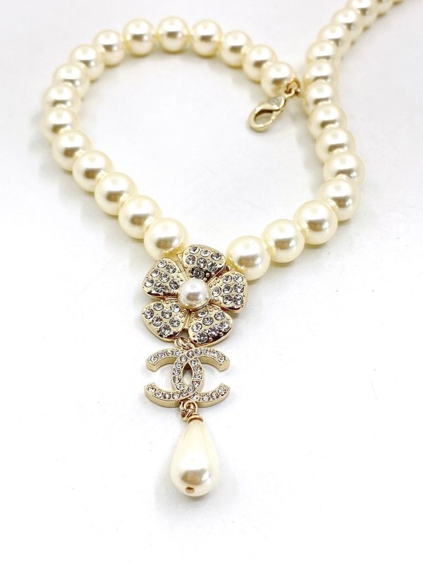 18K CC Pearls Chain Choker Necklace - 图片 3