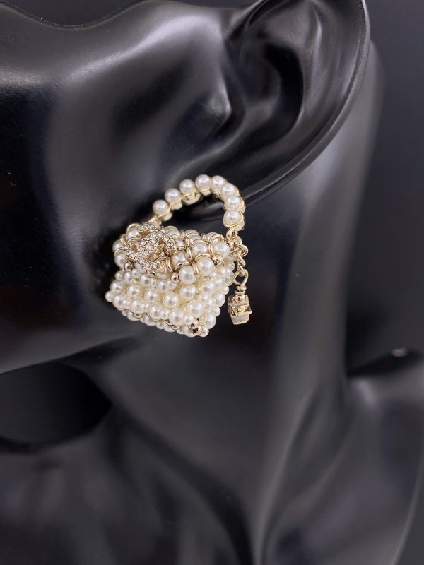 18K CC Small Bag Pearl Earrings - 图片 5