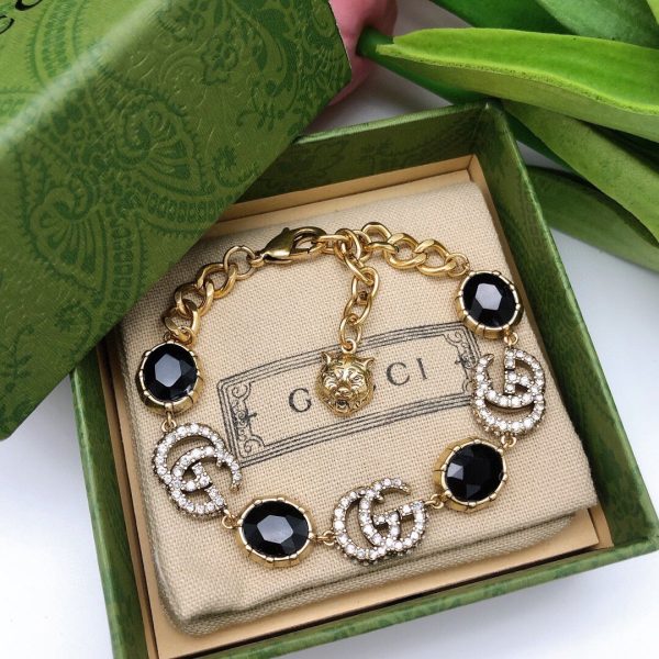 18K Double G Black Stones Chain Bracelet - 图片 3