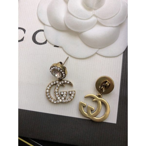 18K Double G GG Crystal Pendant Earrings - 图片 4