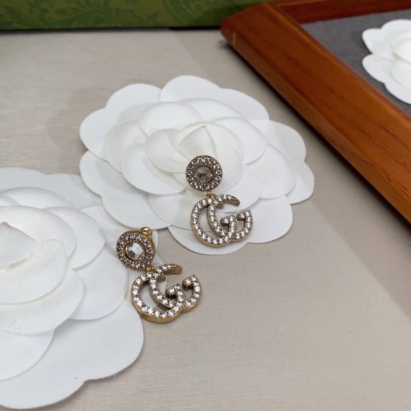 18K Double G Crystal Pendant Earrings - 图片 2