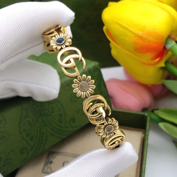 18K Double G Flowers Open Cuff Bracelet - 图片 4
