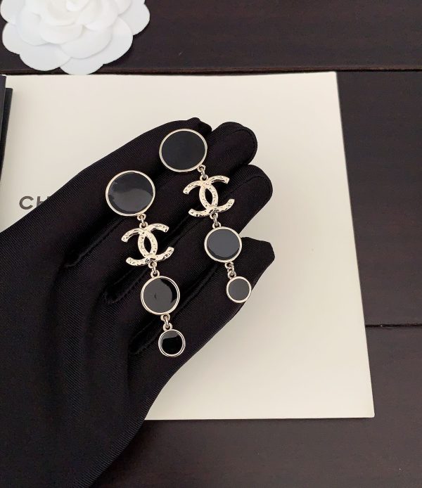 18K CC Black Crystals Earrings - 图片 4