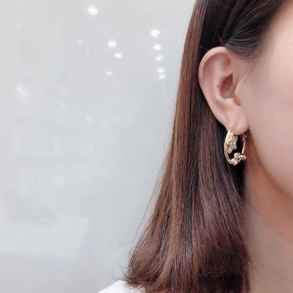18K CD Star Pink Crystals Earrings - 图片 3