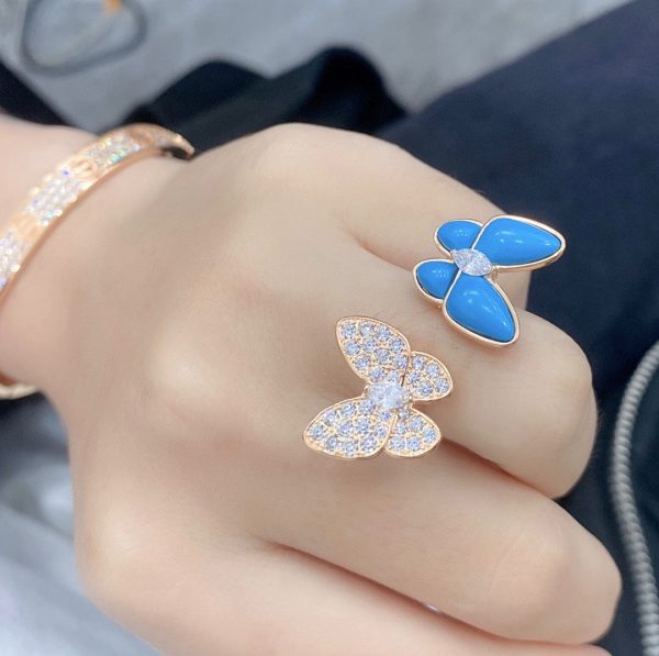 18K Two Butterfly Between the Finger Turquoise Ring - 图片 4